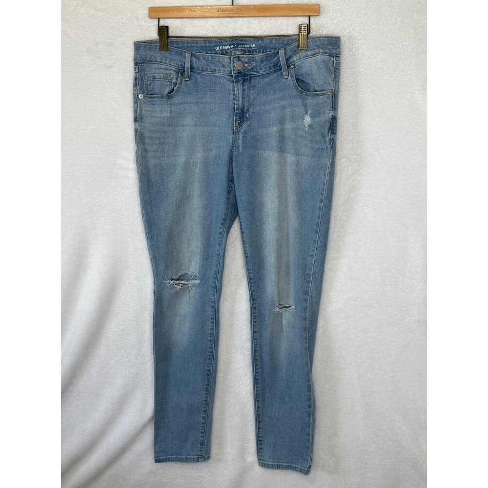Old Navy The Rock Star Jeans Sz 14 Women's Light‎ Wash Low Rise Denim Distressed